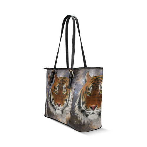 An abstract magnificent tiger Leather Tote Bag/Large (Model 1640)
