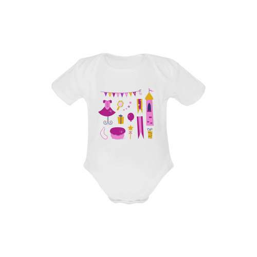 Baby born body : Stylish princess collection / hand-drawn Art Baby Powder Organic Short Sleeve One Piece (Model T28)