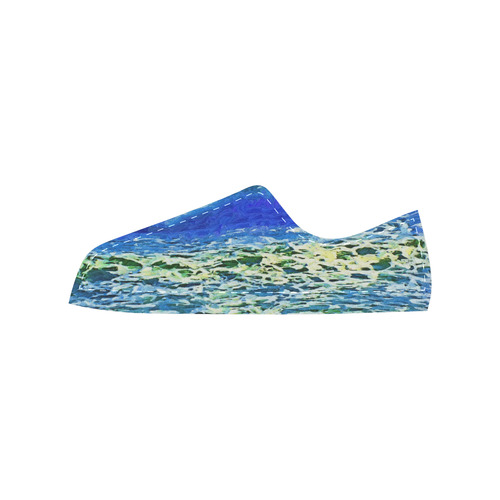 Blue Ocean Waves Canvas Women's Shoes/Large Size (Model 018)