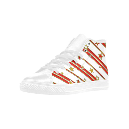 STARS & STRIPES red gold white Aquila High Top Microfiber Leather Women's Shoes (Model 032)