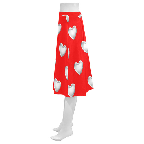 Silver 3-D Look Valentine Love Hearts on Red Mnemosyne Women's Crepe Skirt (Model D16)