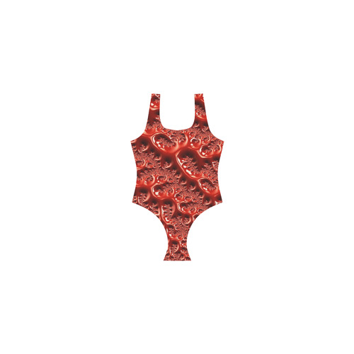 Cool Red Fractal White Lights Vest One Piece Swimsuit (Model S04)