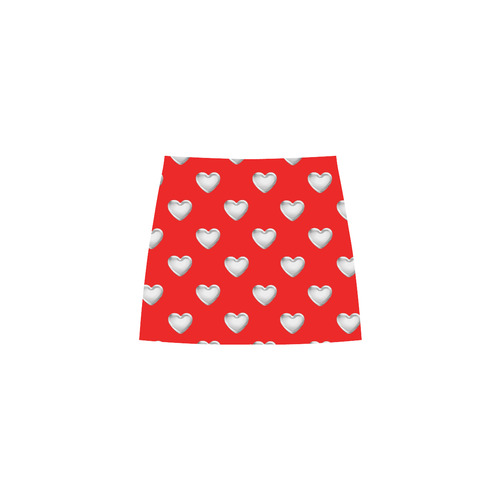 Silver 3-D Look Valentine Love Hearts on Red Eos Women's Sleeveless Dress (Model D01)