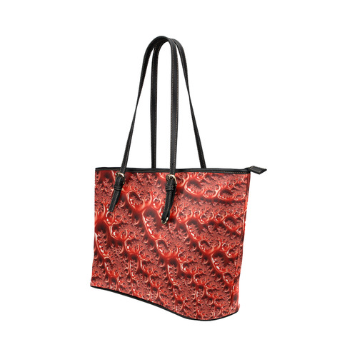 Cool Red Fractal White Lights Leather Tote Bag/Large (Model 1651)