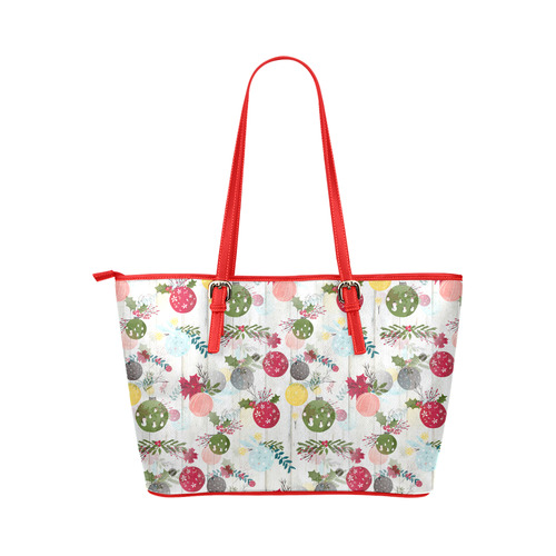 Christmas Balls & Branches Decoration Leather Tote Bag/Small (Model 1651)
