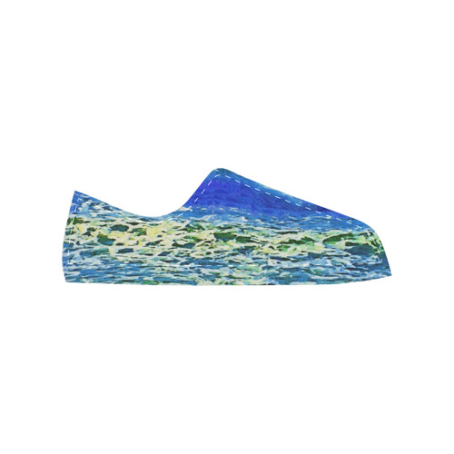 Blue Ocean Waves Canvas Women's Shoes/Large Size (Model 018)