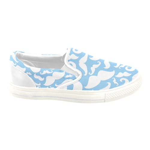 Light Blue and White Mustache Pattern Men's Unusual Slip-on Canvas Shoes (Model 019)