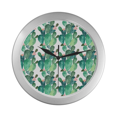 cacti Silver Color Wall Clock