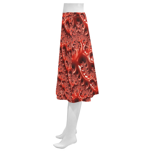 Cool Red Fractal White Lights Mnemosyne Women's Crepe Skirt (Model D16)