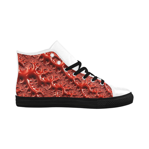Cool Red Fractal White Lights Aquila High Top Microfiber Leather Women's Shoes (Model 032)