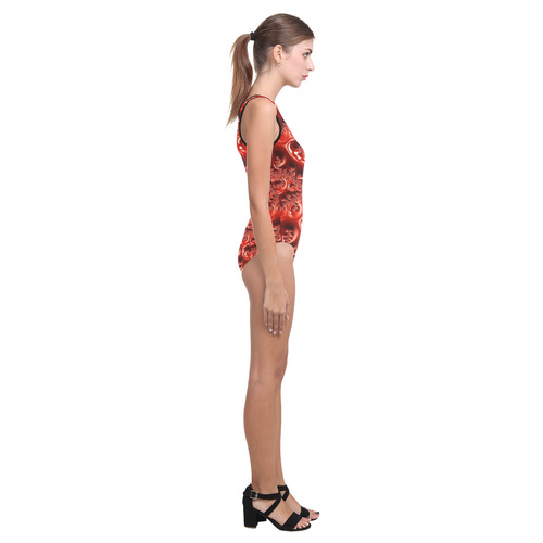 Cool Red Fractal White Lights Vest One Piece Swimsuit (Model S04)