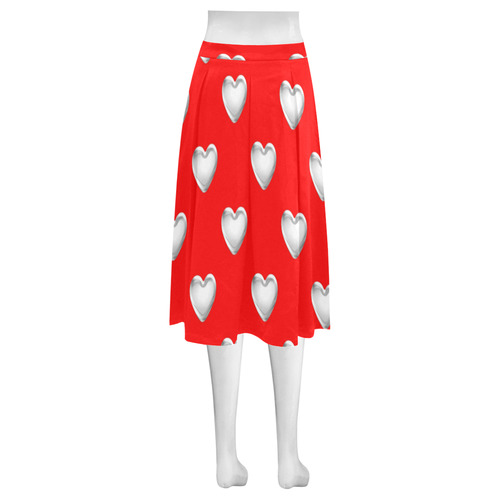 Silver 3-D Look Valentine Love Hearts on Red Mnemosyne Women's Crepe Skirt (Model D16)