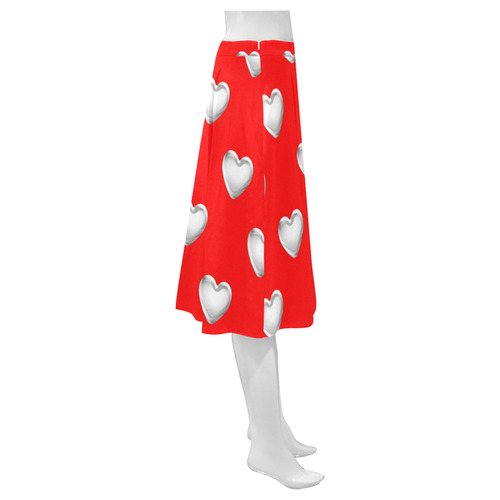 Silver 3-D Look Valentine Love Hearts on Red Mnemosyne Women's Crepe Skirt (Model D16)