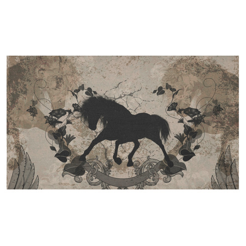Black horse silohuette Cotton Linen Tablecloth 60"x 104"