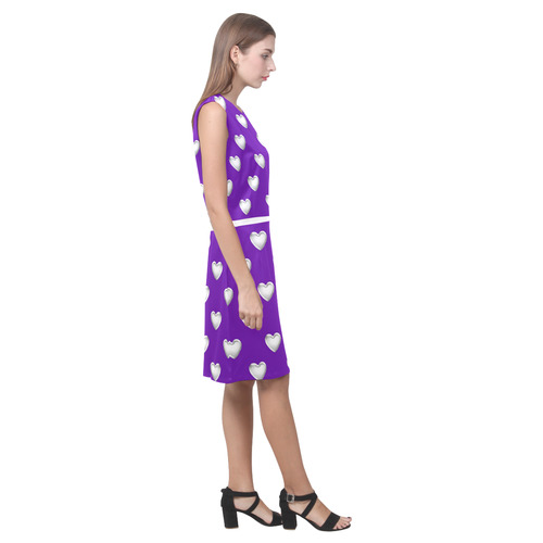 Silver 3-D Look Valentine Love Hearts on Purple Eos Women's Sleeveless Dress (Model D01)