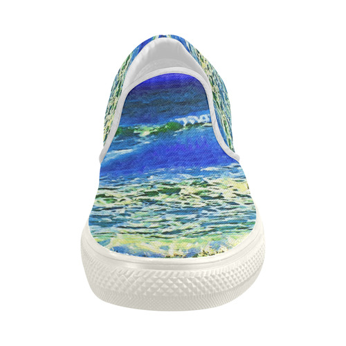 Blue Ocean Waves Women's Slip-on Canvas Shoes (Model 019)