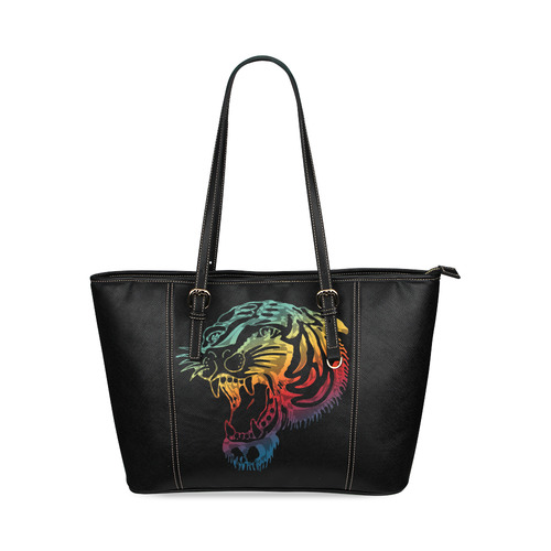 Roaring Tiger Tattoo colored Leather Tote Bag/Large (Model 1640)