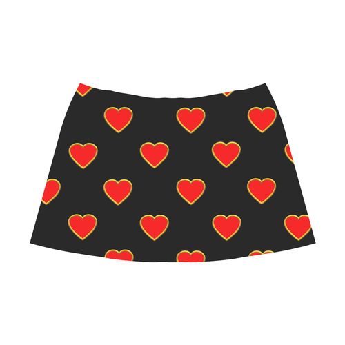 Red Valentine Love Hearts on Black Mnemosyne Women's Crepe Skirt (Model D16)