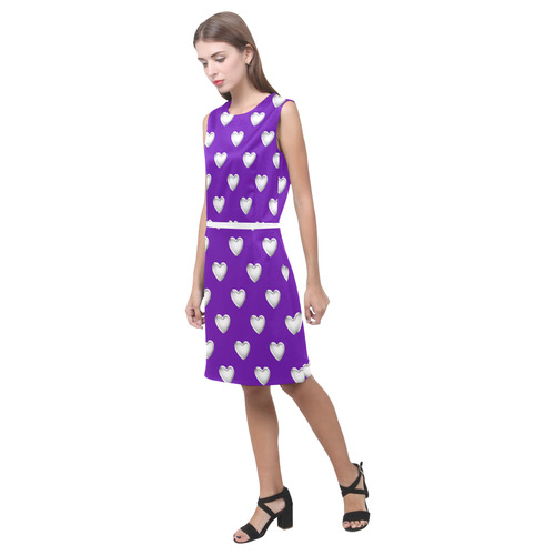 Silver 3-D Look Valentine Love Hearts on Purple Eos Women's Sleeveless Dress (Model D01)