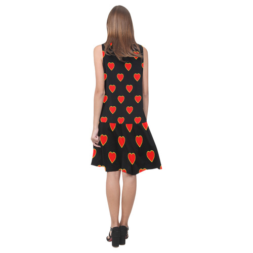 Red Valentine Love Hearts on Black Sleeveless Splicing Shift Dress(Model D17)