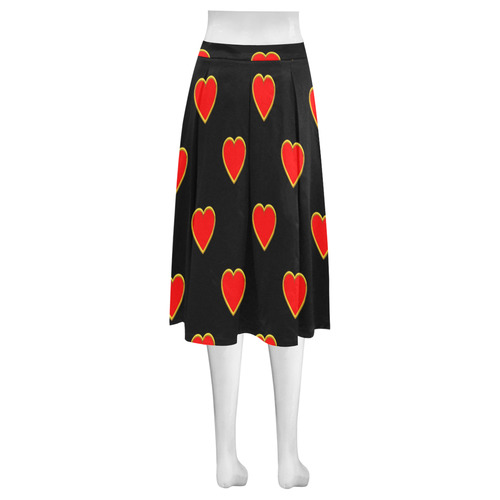 Red Valentine Love Hearts on Black Mnemosyne Women's Crepe Skirt (Model D16)