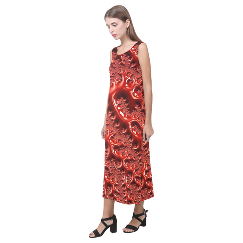 Cool Red Fractal White Lights Phaedra Sleeveless Open Fork Long Dress (Model D08)