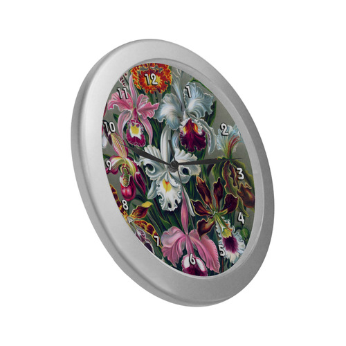 Orchids Ernst Haeckel Flower Nature Fine Art Silver Color Wall Clock