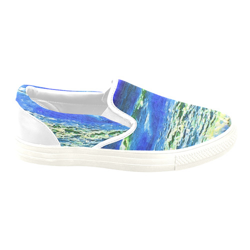 Blue Ocean Waves Slip-on Canvas Shoes for Men/Large Size (Model 019)
