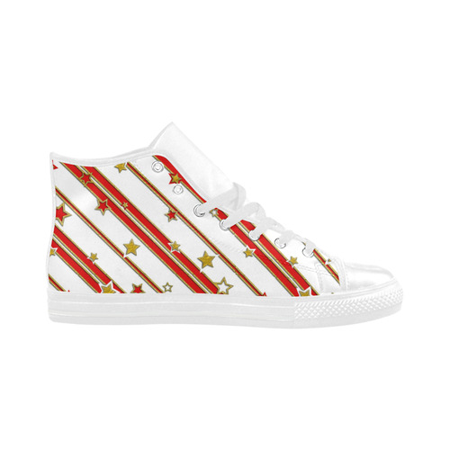 STARS & STRIPES red gold white Aquila High Top Microfiber Leather Women's Shoes (Model 032)