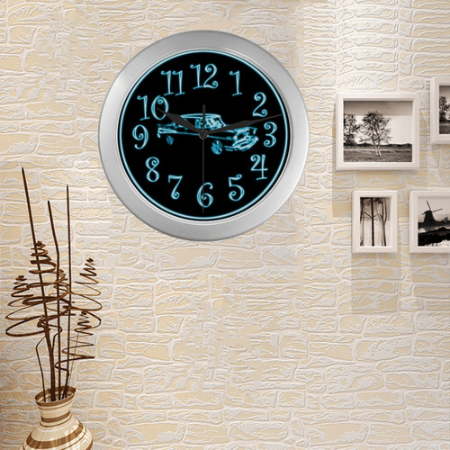 Classic Car Neon Clock Silver Color Wall Clock