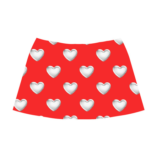Silver 3-D Look Valentine Love Hearts on Red Mnemosyne Women's Crepe Skirt (Model D16)