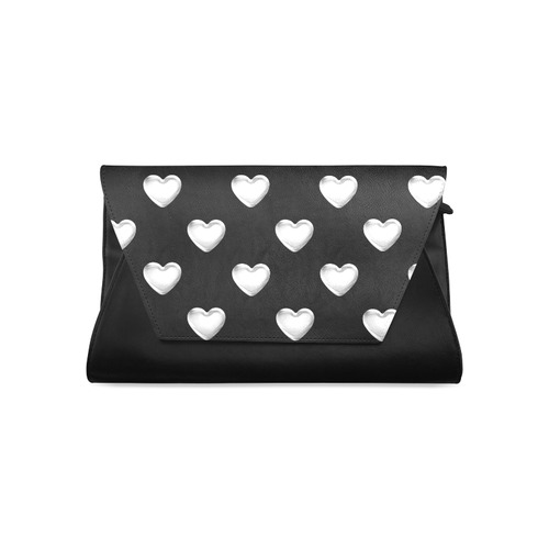 Silver 3-D Look Valentine Love Hearts on Black Clutch Bag (Model 1630)