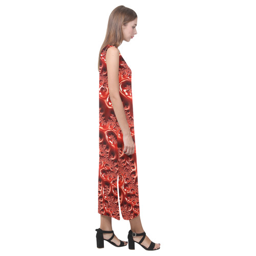 Cool Red Fractal White Lights Phaedra Sleeveless Open Fork Long Dress (Model D08)