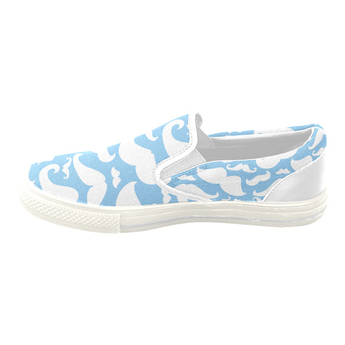 Light Blue and White Mustache Pattern Men's Unusual Slip-on Canvas Shoes (Model 019)