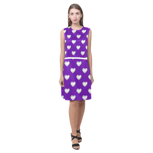 Silver 3-D Look Valentine Love Hearts on Purple Eos Women's Sleeveless Dress (Model D01)