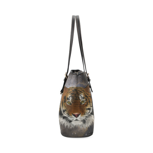 01 An abstract magnificent tiger Leather Tote Bag/Small (Model 1640)