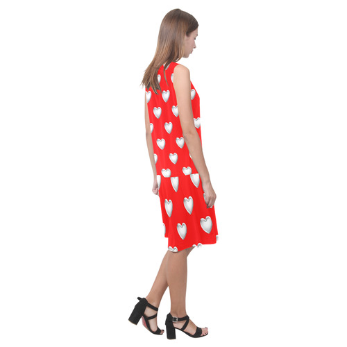 Silver 3-D Look Valentine Love Hearts on Red Sleeveless Splicing Shift Dress(Model D17)