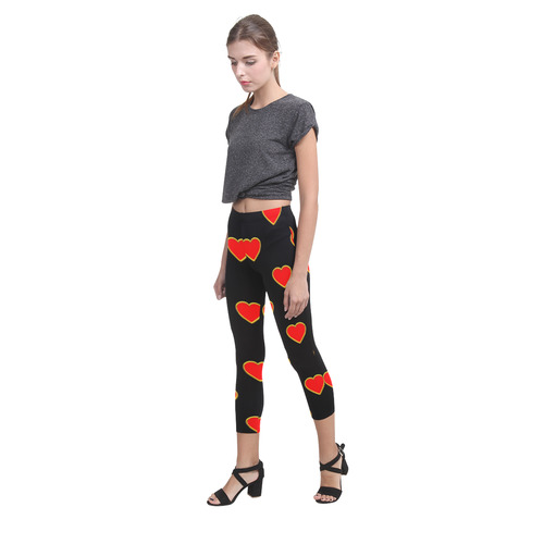 Red Valentine Love Hearts on Black Capri Legging (Model L02)