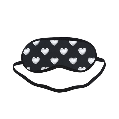 Silver 3-D Look Valentine Love Hearts on Black Sleeping Mask