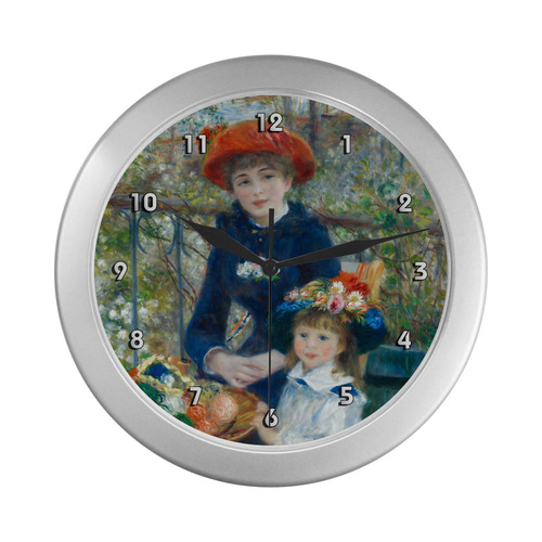 Renoir Two Sisters Terrace Floral Fine Art Silver Color Wall Clock