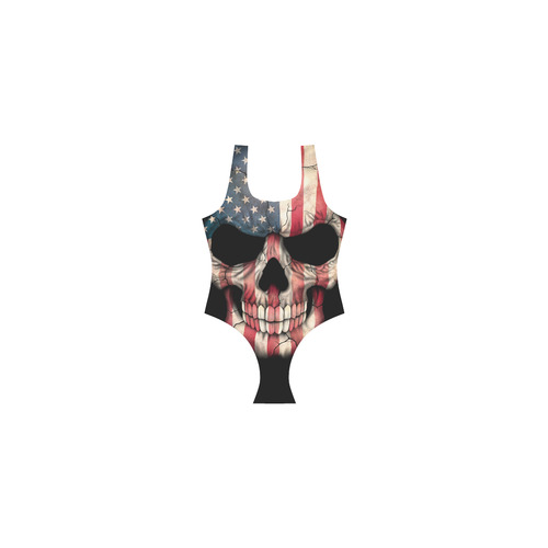 American Flag Skull Vest One Piece Swimsuit (Model S04)