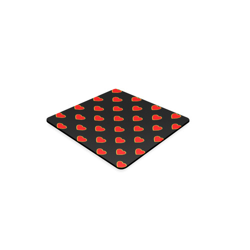 Red Valentine Love Hearts on Black Square Coaster