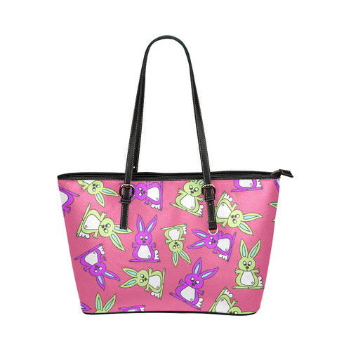 Bright Bunny Rabbit Pattern Leather Tote Bag/Small (Model 1651)