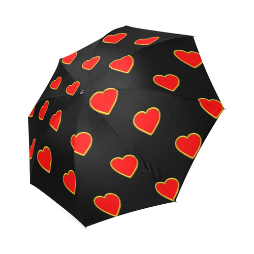 Red Valentine Love Hearts on Black Foldable Umbrella (Model U01)