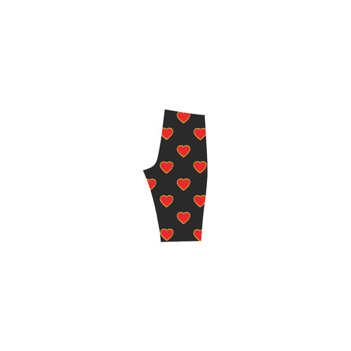 Red Valentine Love Hearts on Black Hestia Cropped Leggings (Model L03)