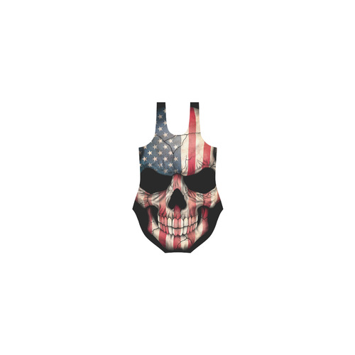 American Flag Skull Vest One Piece Swimsuit (Model S04)