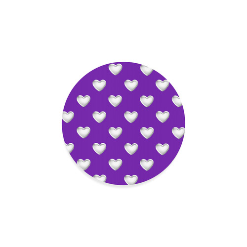 Silver 3-D Look Valentine Love Hearts on Purple Round Coaster