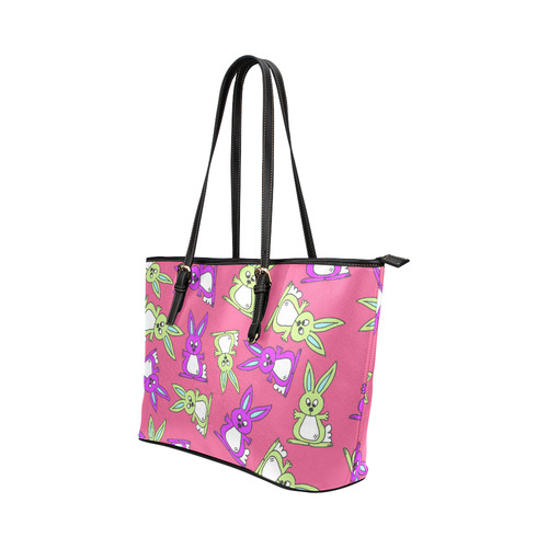 Bright Bunny Rabbit Pattern Leather Tote Bag/Small (Model 1651)