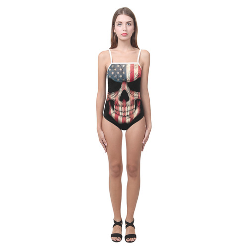 American Flag Skull Strap Swimsuit ( Model S05)