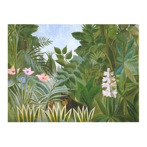 Henri Rousseau Tropical Jungle Flowers Animals Cotton Linen Tablecloth 52"x 70"